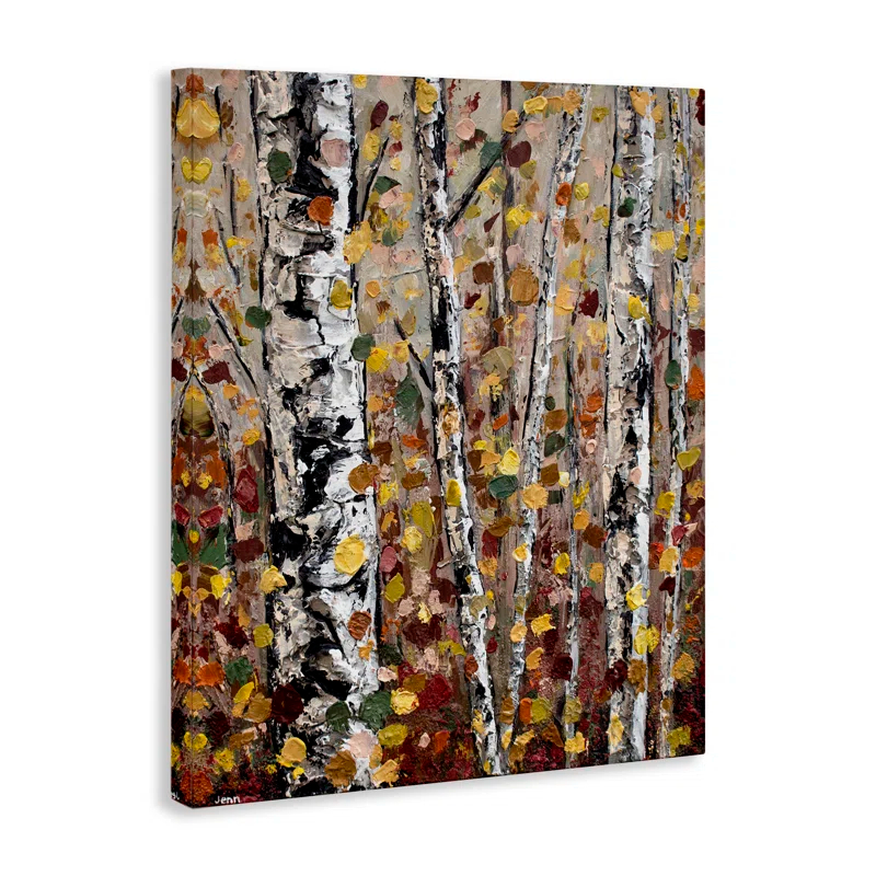 Stupell Industries " Autumn Birch Trees Abstract Leaves " by Jen Seeley Painting Print