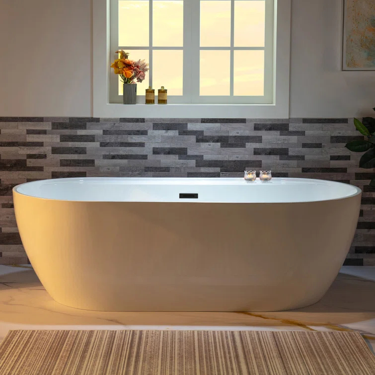 WoodBridge 72'' x 35.375'' Freestanding Acrylic Double Ended Bathtub with Wide Rim,  - Available in Glossy White/Black, with 5 Finish Options for Trim B0059-MB