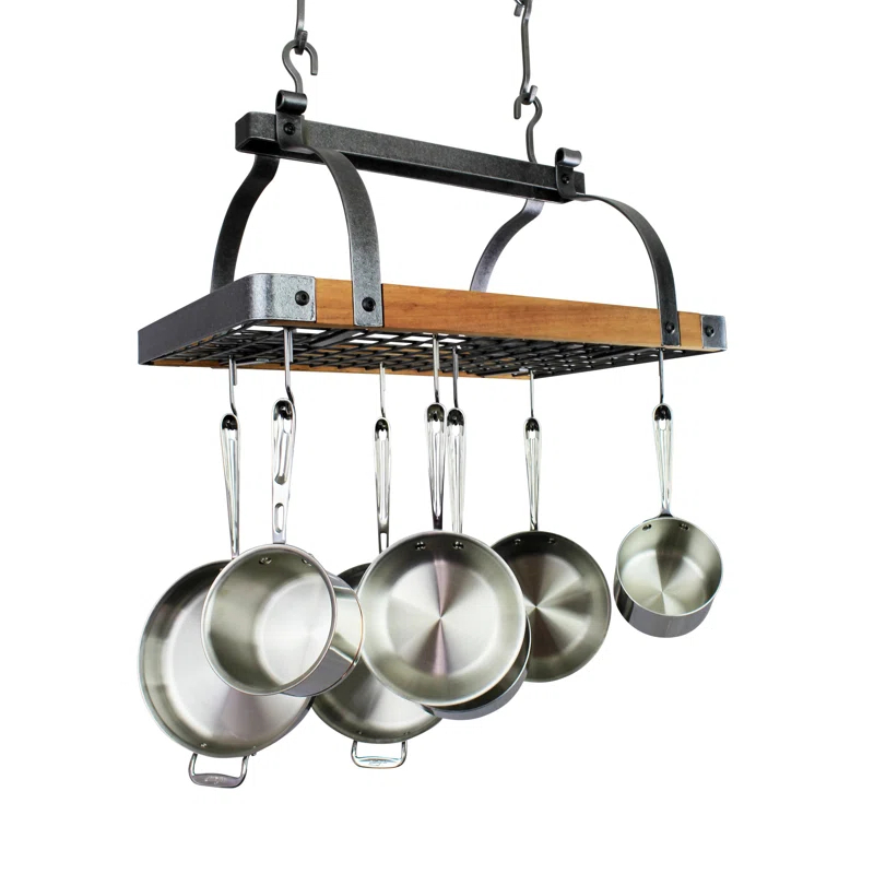 Signature 30" Rectangle Ceiling Pot Rack with Tigerwood & 24 Hooks