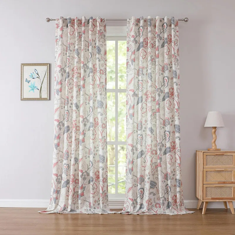 Red Barrel Studio® Floral Semi-Sheer Curtains Bohemian Light Filtering Window Treatments Set, Panels)