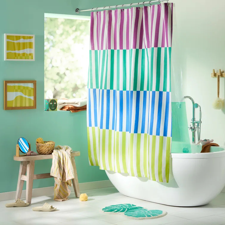 Town & Country Living Town & Country Play Adeline Offset Stripe Fabric Shower Curtain 70"X72"