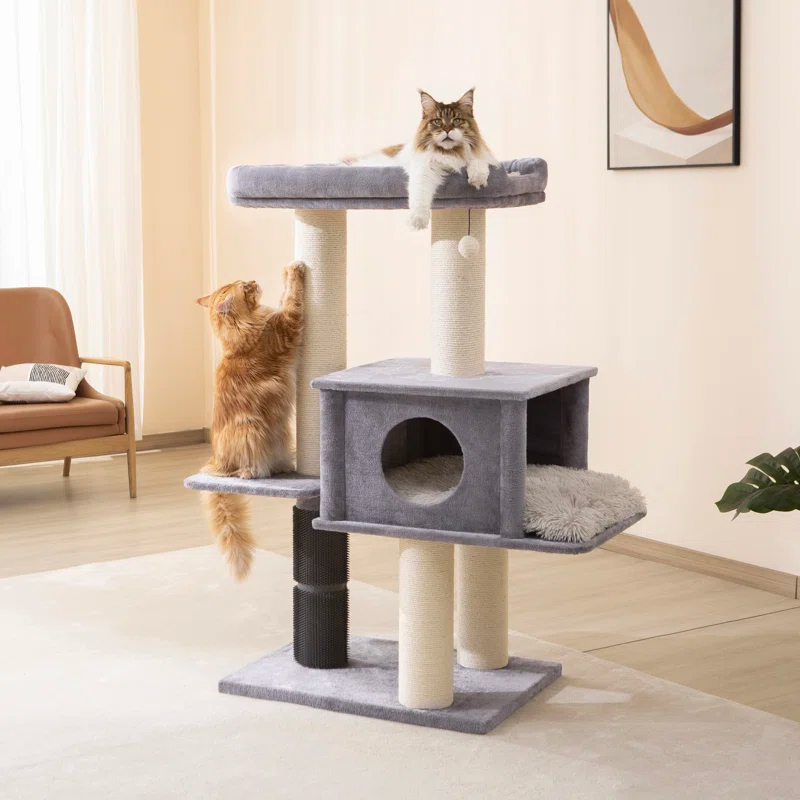 57" Cat Tree with Condo and Rubber Groomer