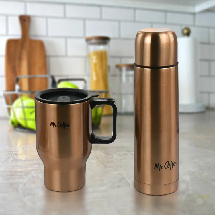 Mr. Coffee Double Wall Stainless Steel Water Bottle and Travel Mug Set