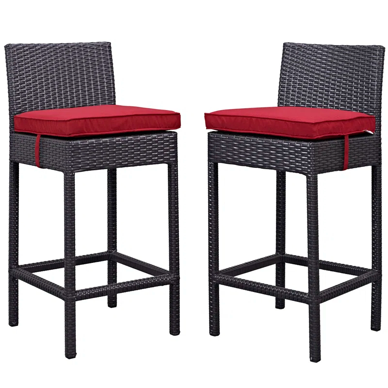 Modway Modway Lift Wicker Rattan Outdoor Patio Two Bar Stools with Cushions in Espresso (Set of 2)
