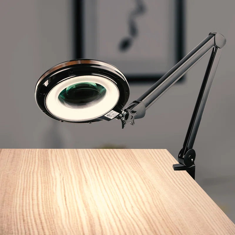 Brightech Lightview Pro 33 in. Adjustable Swing Arm Integrated 2.25X Magnifying Dimmable LED Desk Clamp Lamp