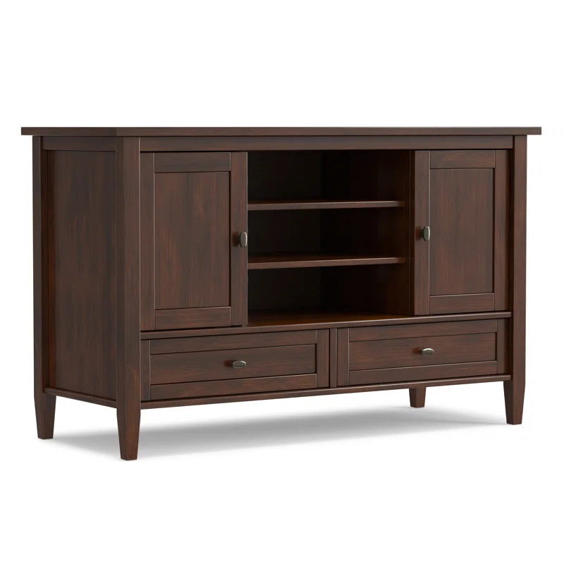 Simpli Home Warm Shaker Solid Wood TV Stand for TVs with 2 Storage Cabinets and 2 Drawers