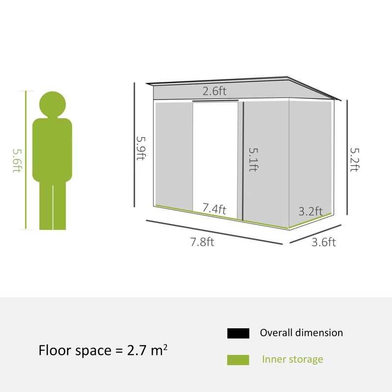 Outsunny Backyard  3.6 ft. W x 5.8 ft. D Metal Traditional Storage Shed