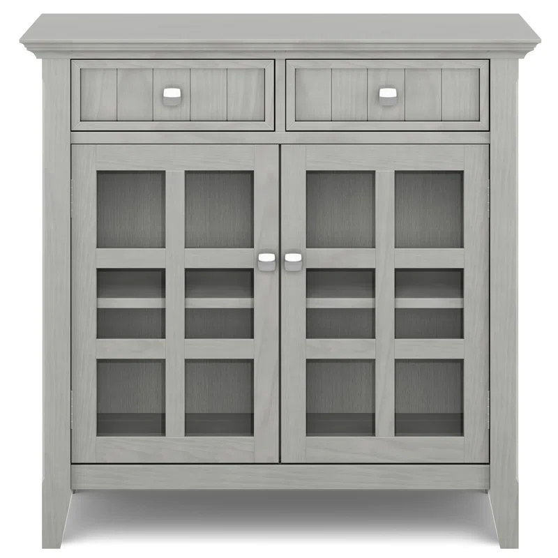 Simpli Home Acadian 36"W Solid Wood 2-Shelf Entryway Storage Cabinet with Glass Doors and 2 Drawers