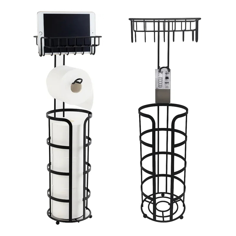 Home Mart Goods TP-Holder-3171-BK 25" Tall - Matte Black Toilet Paper Storage Stand Holder With Phone Shelf