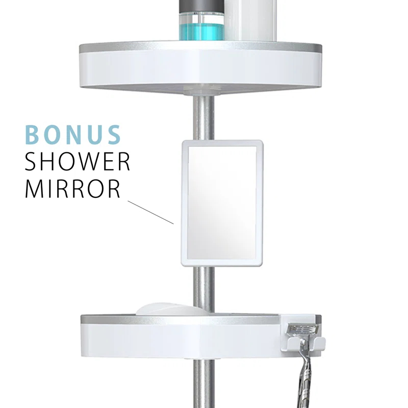 Better Living Products HiRISE 4 Tension Shower Caddy w/Mirror