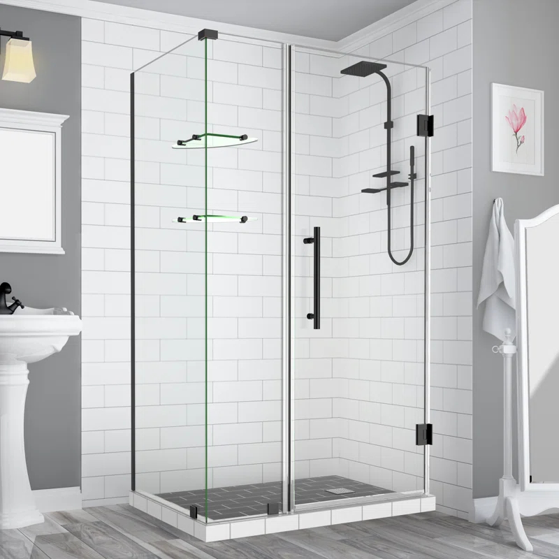 Aston SEN962EZ-MB-372336-10 Bromley GS Frameless 36.38" x 72" Rectangle Hinged Shower Enclosure