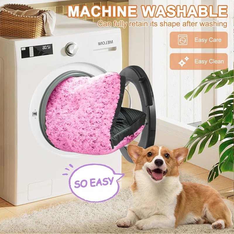 Comfy Fluffy Kennel Pad Anti-Slip for Dogs Up to 90 lbs, 42" x 28", Pink