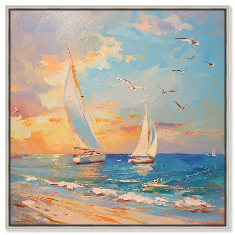 Art Remedy Art Remedy Sailboats In The Sunset Framed Sailing 1 Piece Canvas Wall Art 56057