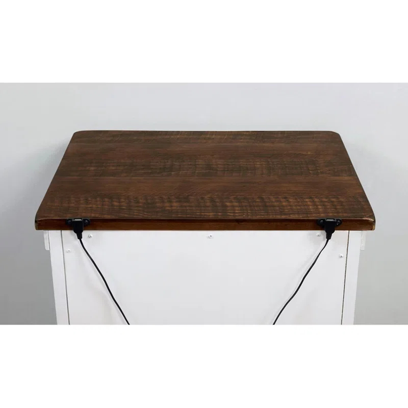 Bloomsbury Market 3 Drawers Nightstand with USB Chargers, Distressed White and Walnut