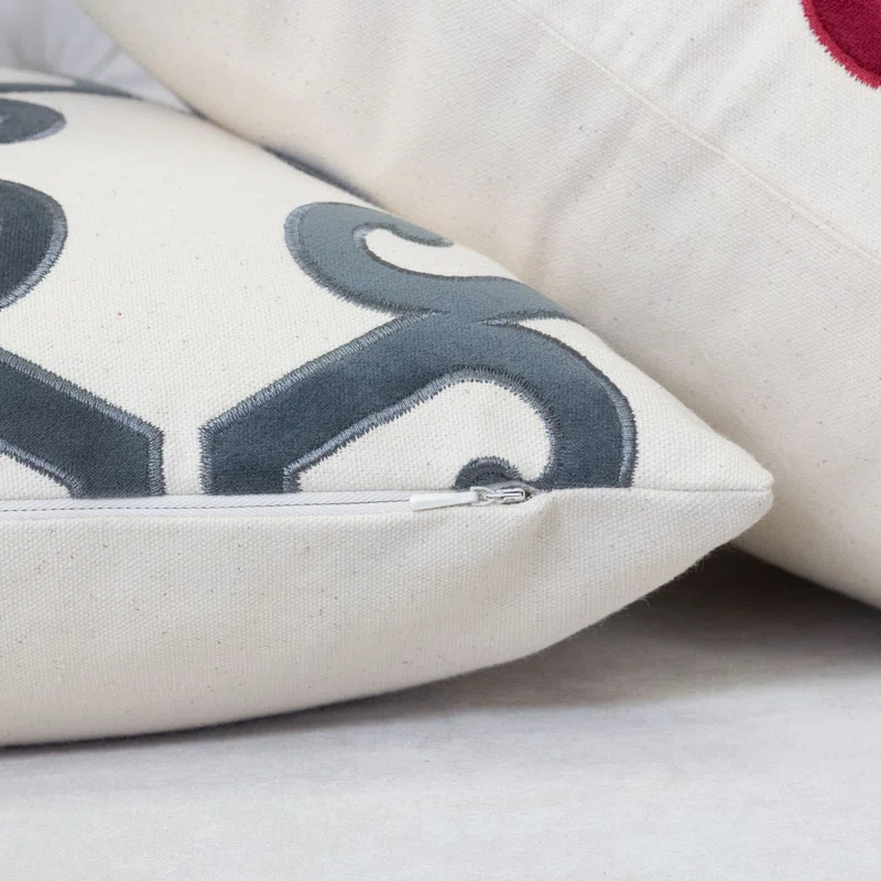Homey Cozy Appliqued Cotton Indoor/Outdoor Throw Pillow