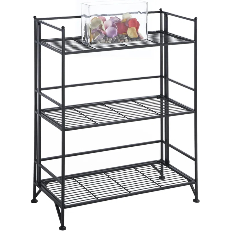 17 Stories 3-Tier Wide Folding Metal Shelf, Black