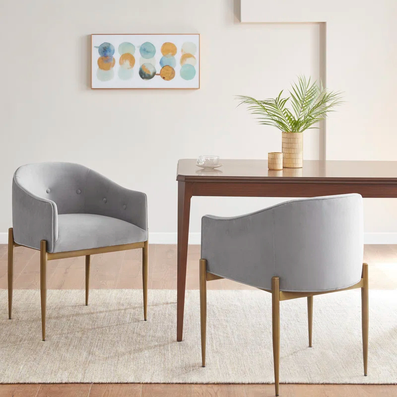 Tufted Velvet Arm Chair in Gray (Set of 2)