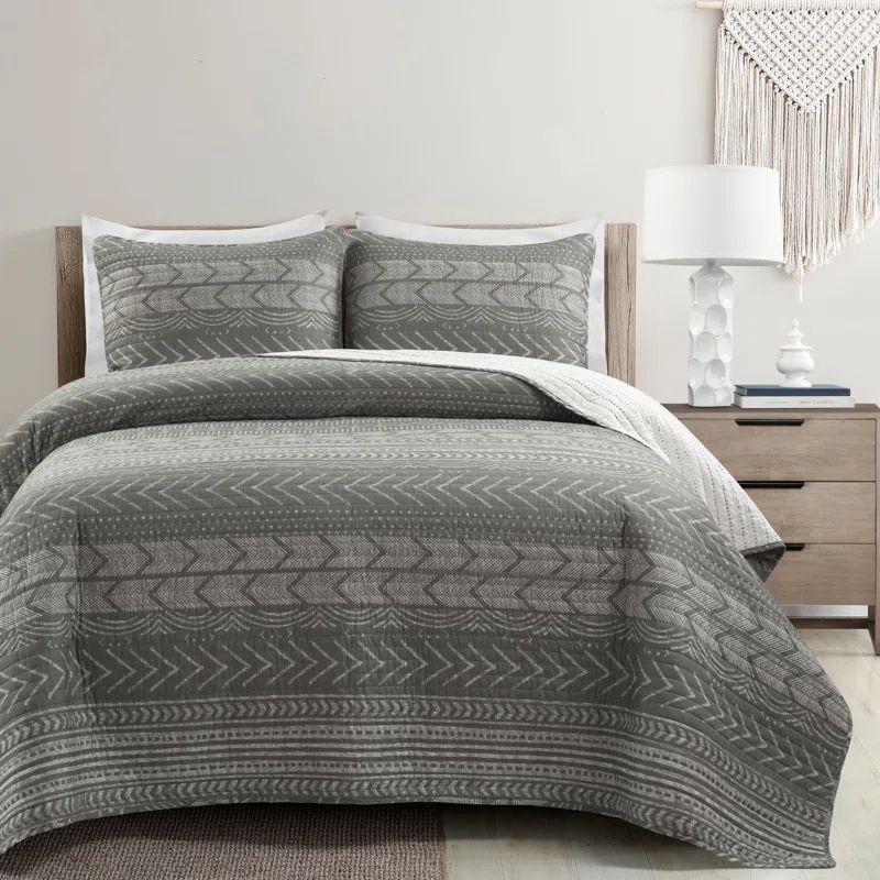 Lush Decor Hygge Geo Reversible Contemporary 3-Piece Quilt Set
