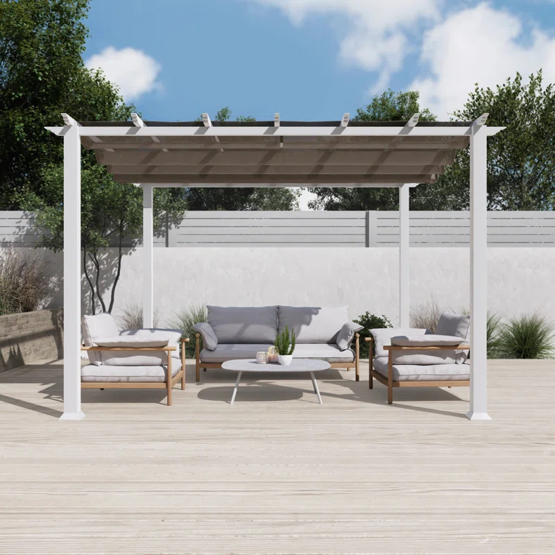 Paragon-Outdoor Florence 11 Ft. W x 16 Ft. D Aluminum Pergola in White Powder-Coated Finish with Adjustable Canopy