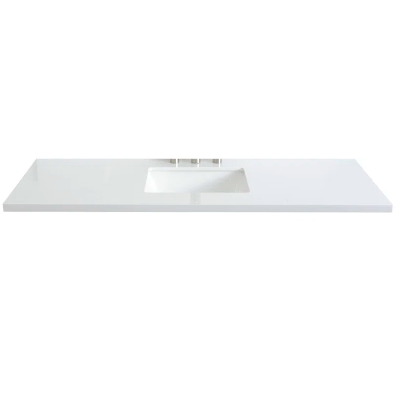 Bellaterra Home 61 in. White Quartz Top with Single White Ceramic Rectangular Sink