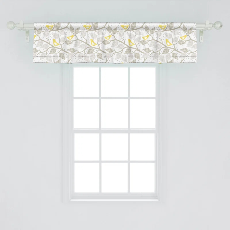 Ambesonne Ambesonne Grey and Yellow Valance Pack of 2 Tree and Birds