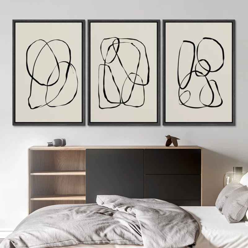 SIGNLEADER " Modern Duotone Geometric Spiral Ring Circle Collage 3 Piece Framed Wall Art. " 3 - Pieces