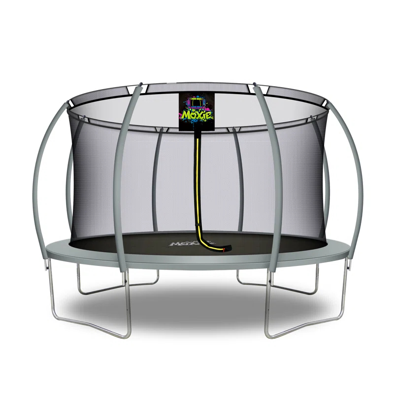 Moxie Machrus Moxie Pumpkin-Shaped Outdoor Trampoline Set with Top-Ring Frame Safety Enclosure, 14 FT