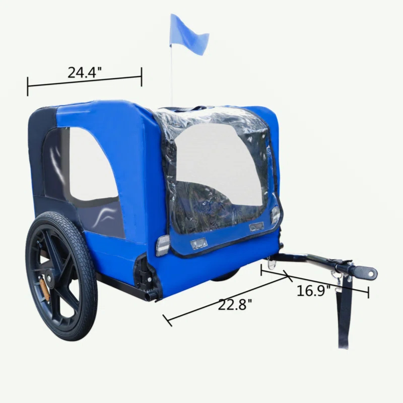 Myhomekeepers Blue High Quality 16 Inch Air Wheel Pet Bike Trailer For Dogs Foldable Bicycle Pet Trailer