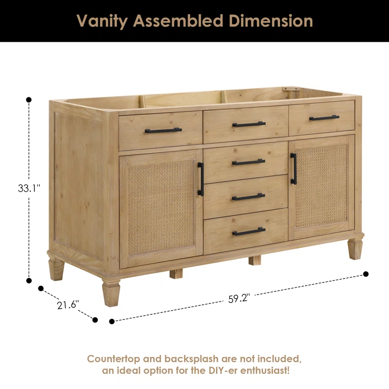 Altair Solana 59.2" Double Bathroom Vanity Base Only in Weathered Fir