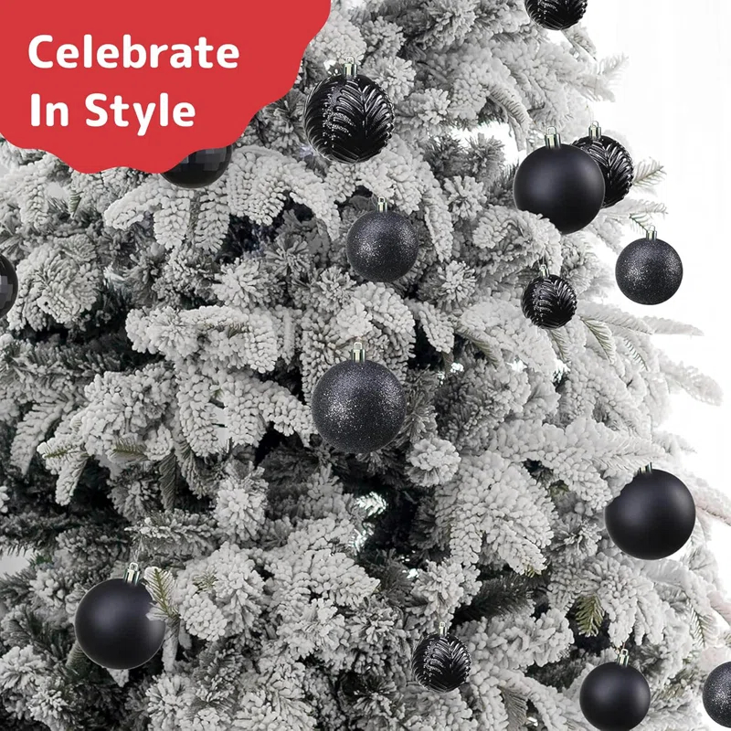 AMIBZ 36-Piece Shatterproof Black,Christmas Balls Set With Hanging Loops For Christmas Tree Decorations