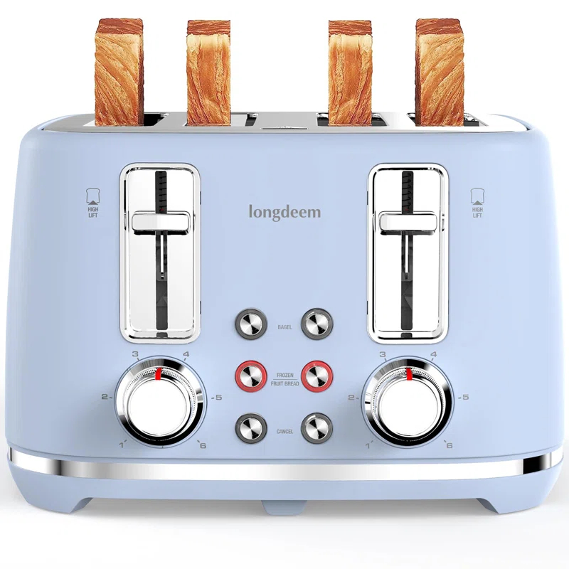 LONGDEEM 4 Slice Toaster, Extra Wide Slots, Longdeem Retro Stainless Steel Toasters, 6 Browning Options, Auto Shut Off & Frozen Function, Toast Fruit Bread, Bagel & Waffle | Wayfair