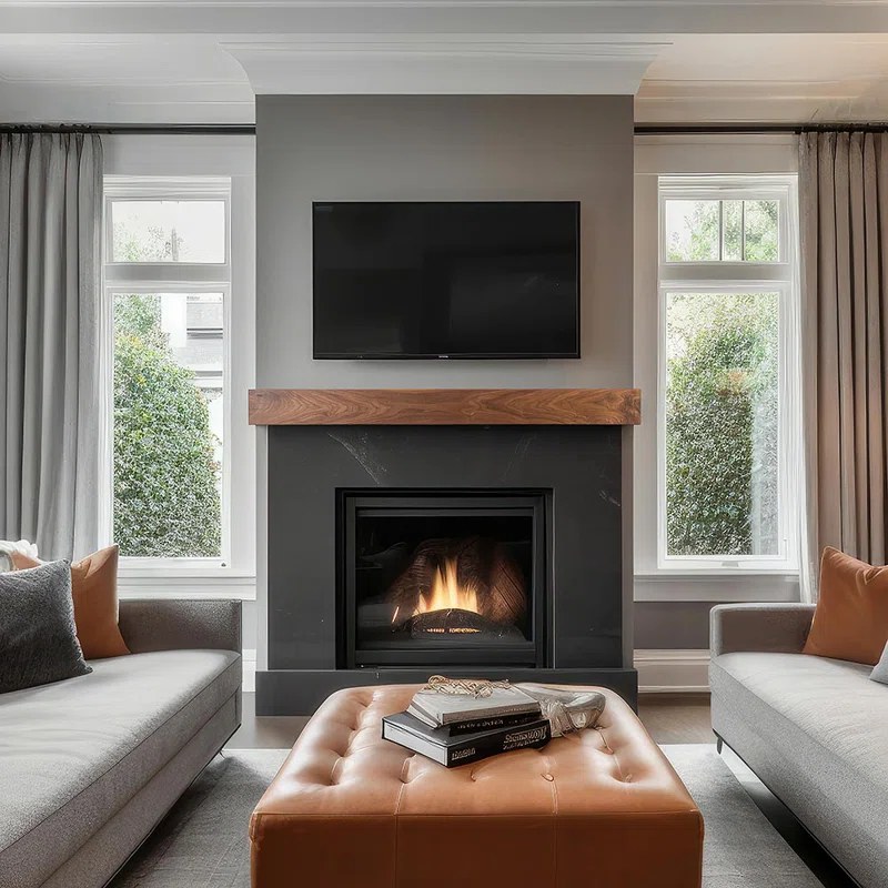 Modern Ember Modern Ember Walnut Creek Fireplace Mantel Shelf - 9" Depth, Close-Grain Details - Real Walnut Wood