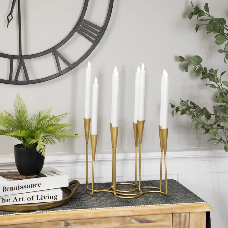 Northlight Seasonal Modern 8 Taper Candle Holder Candelabra - 11" - Matte Gold Finish