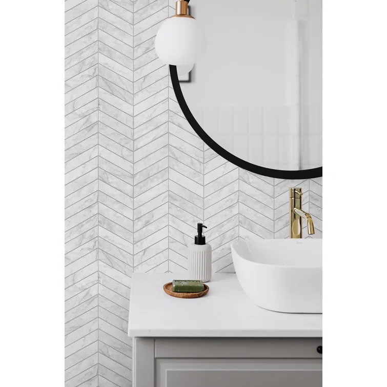 Lillian August Luxe Haven Marbled Chevron 9' L x 20.5" W Peel and Stick Wallpaper Roll