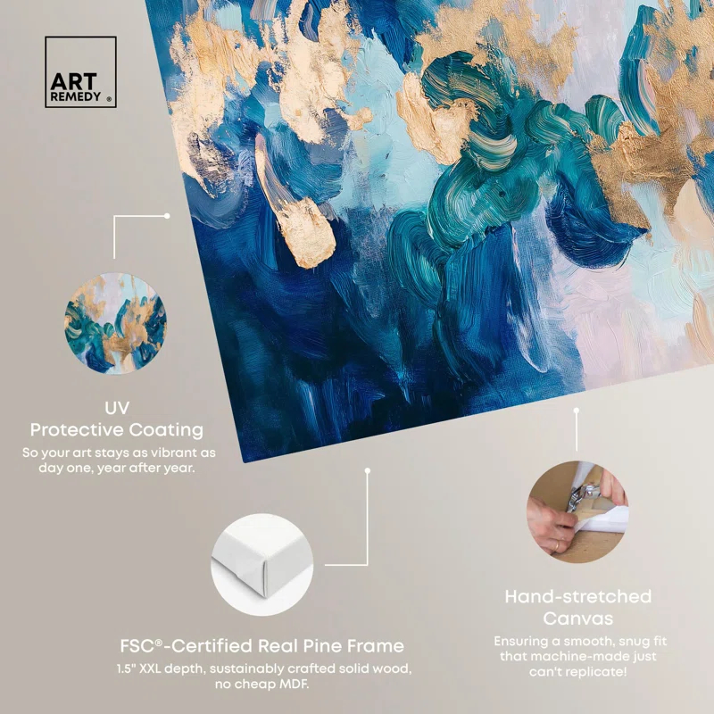 Art Remedy Golden and Aqua Land Canvas Blue Abstract Art by Art Remedy