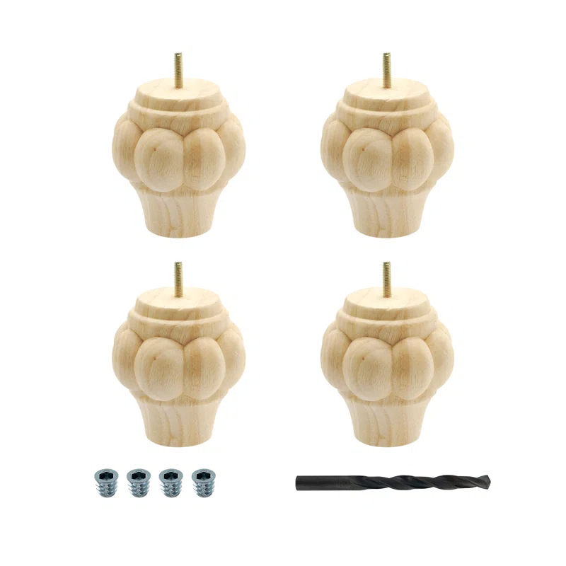 Architectural Products by Outwater L.L.C. 5 in x 4-1/2 in Unfinished Solid Hardwood Round Sofa Leg (Set of 4)