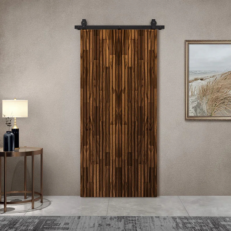 Calhome Japanese Series Stained Pine Wood Bi-Fold Barn Door with Sliding Hardware Kit