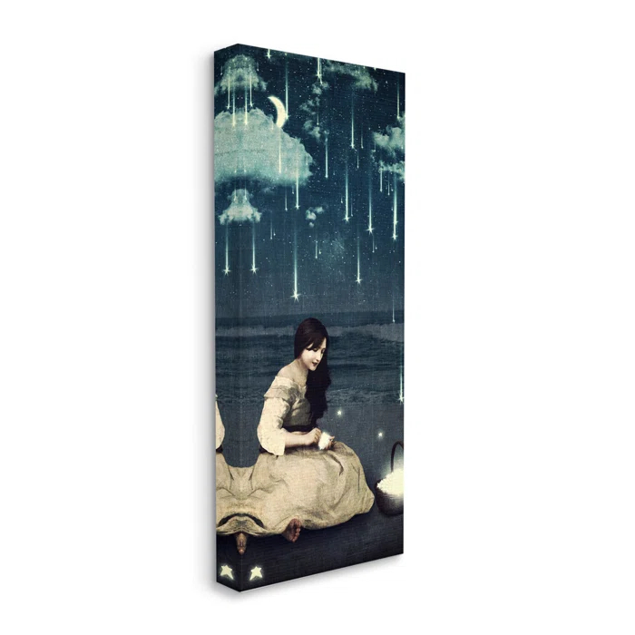 Stupell Industries " Raining Meteorites Stars Nighttime Moon Woman Scene " by Paula Belle Flores Painting Print