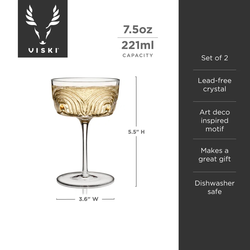 Viski Beau Crystal Cocktail Coupes (Set of 2)