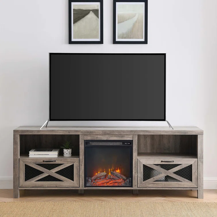 Gracie Oaks Tansey 70" Media Console with Electric Fireplace