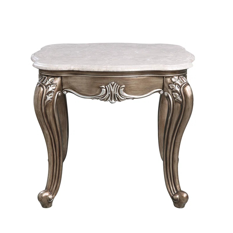 Rosdorf Park Elozzol Transitional Square End Table with Natural Marble Top in Antique Bronze