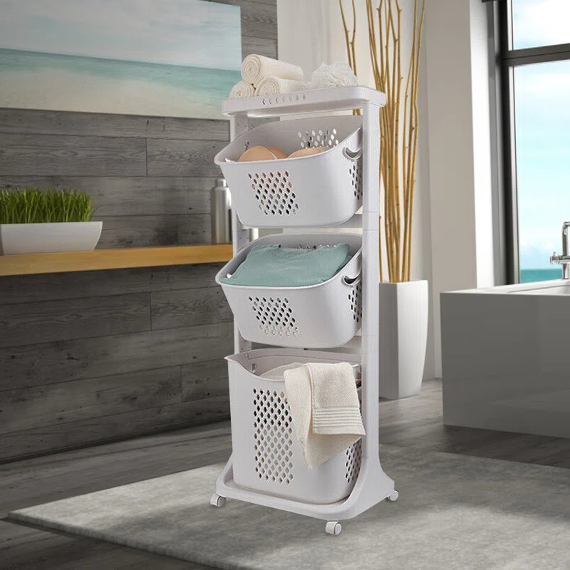 Ivy Bronx Ivy Bronx Rolling Laundry Hamper Cart with Wheels, 3 Tier Laundry Baskets