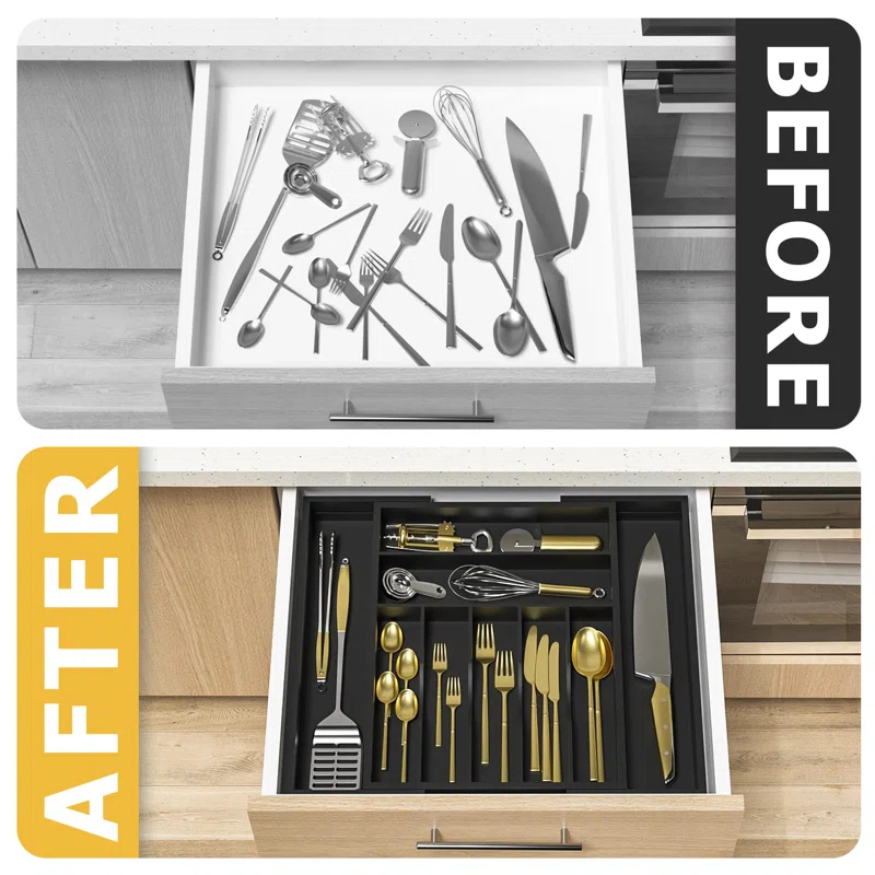 Ebern Designs Utensil Organizer Silverware Drawer Organizer - Bamboo Expandable Cutlery Tray With Dividers