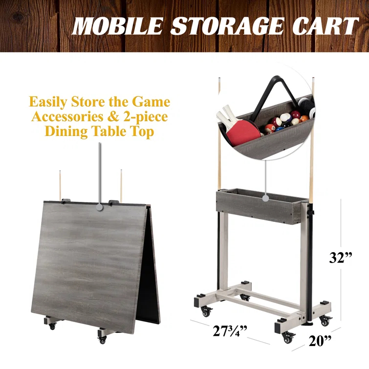 Barrington Billiards Company Barrington Billiards Prescott 3-in-1 Combination Table includes 7’ Billiard Table, Table Tennis and Dining Top with Game Accessories & Rolling Storage Caddy