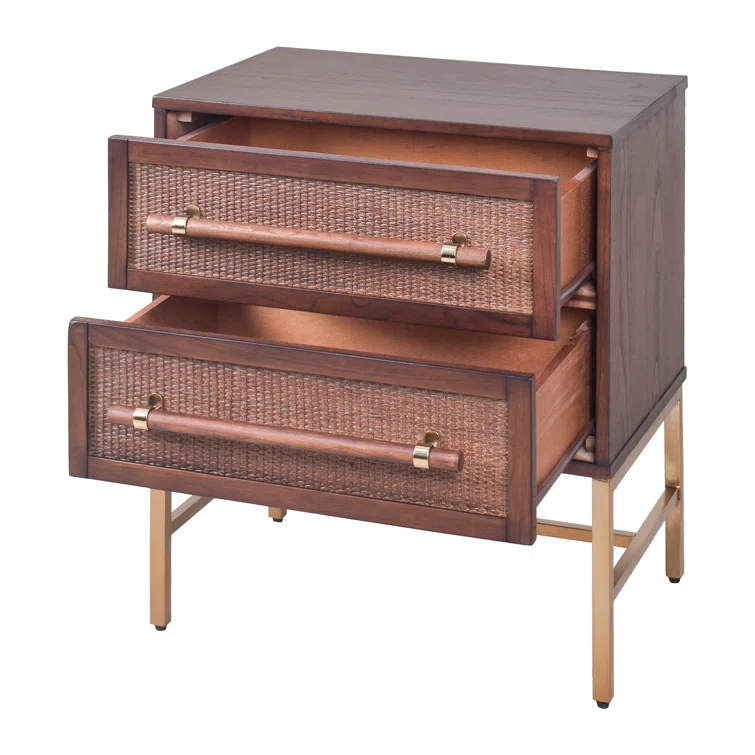 Hopper Studio Hopper Studio Sophia Solid Wood 2-Drawer Rattan Nightstand, Stylish Storage For Modern Homes