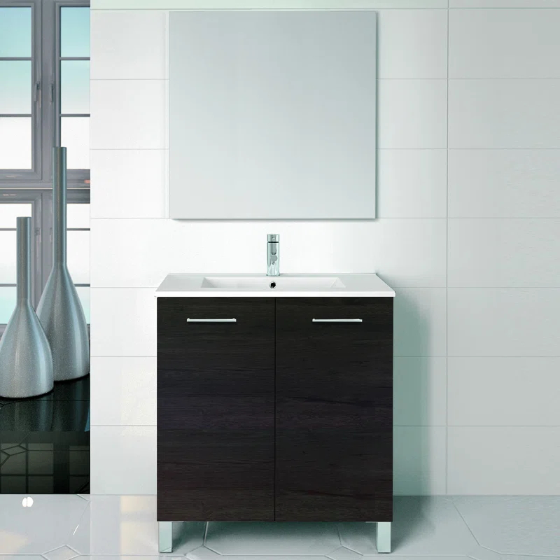 WS Bath Collections Logic 31.5'' Single Bathroom Vanity with Ceramic Top with Mirror