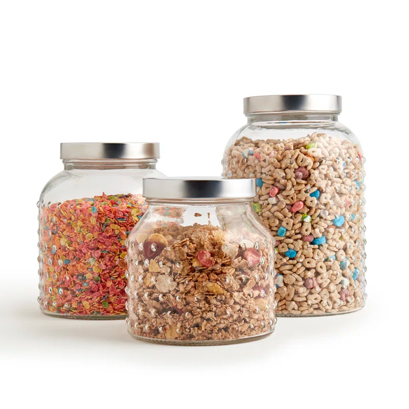 Mason Craft & More Mason Craft & More 3 Piece Hobnail Glass Canister Set with Airtight Stainless Steel Lids
