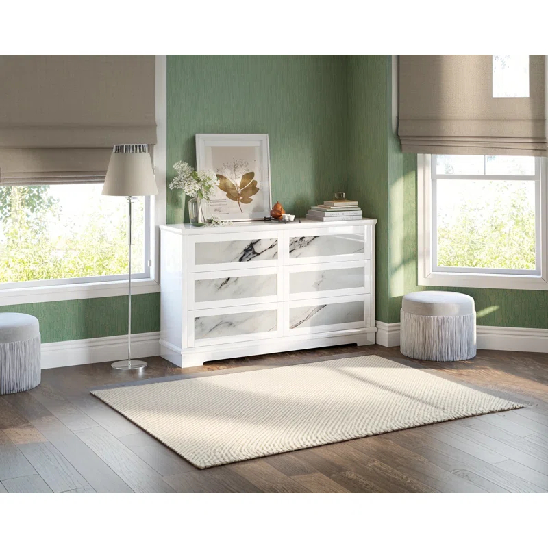 Alarriah 54" Natural Marble Highgloss 6 Drawer Dresser