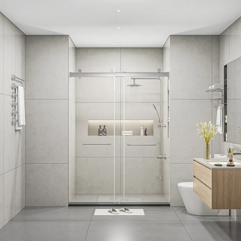 PET STOP LLC F5YDNC1F0736Q 60" Width x 76"Height Shower Doors with 3/8"(10mm) Clear Tempered Glass
