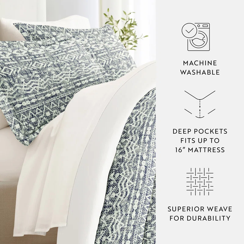 IEnjoy Home 8-Piece Reversible Bedding Bundle - Patterned Duvet Cover, Comforter Insert and Solid Sheet Set